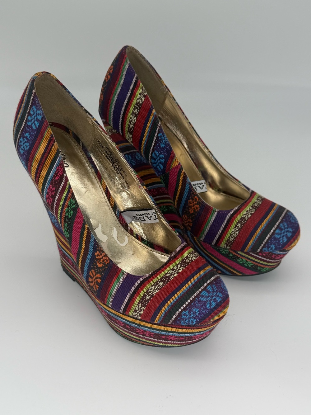 Mossimo Supply Co. Folk Stripe Wedge Platform Heels 6.5 Boho Y2K inspo